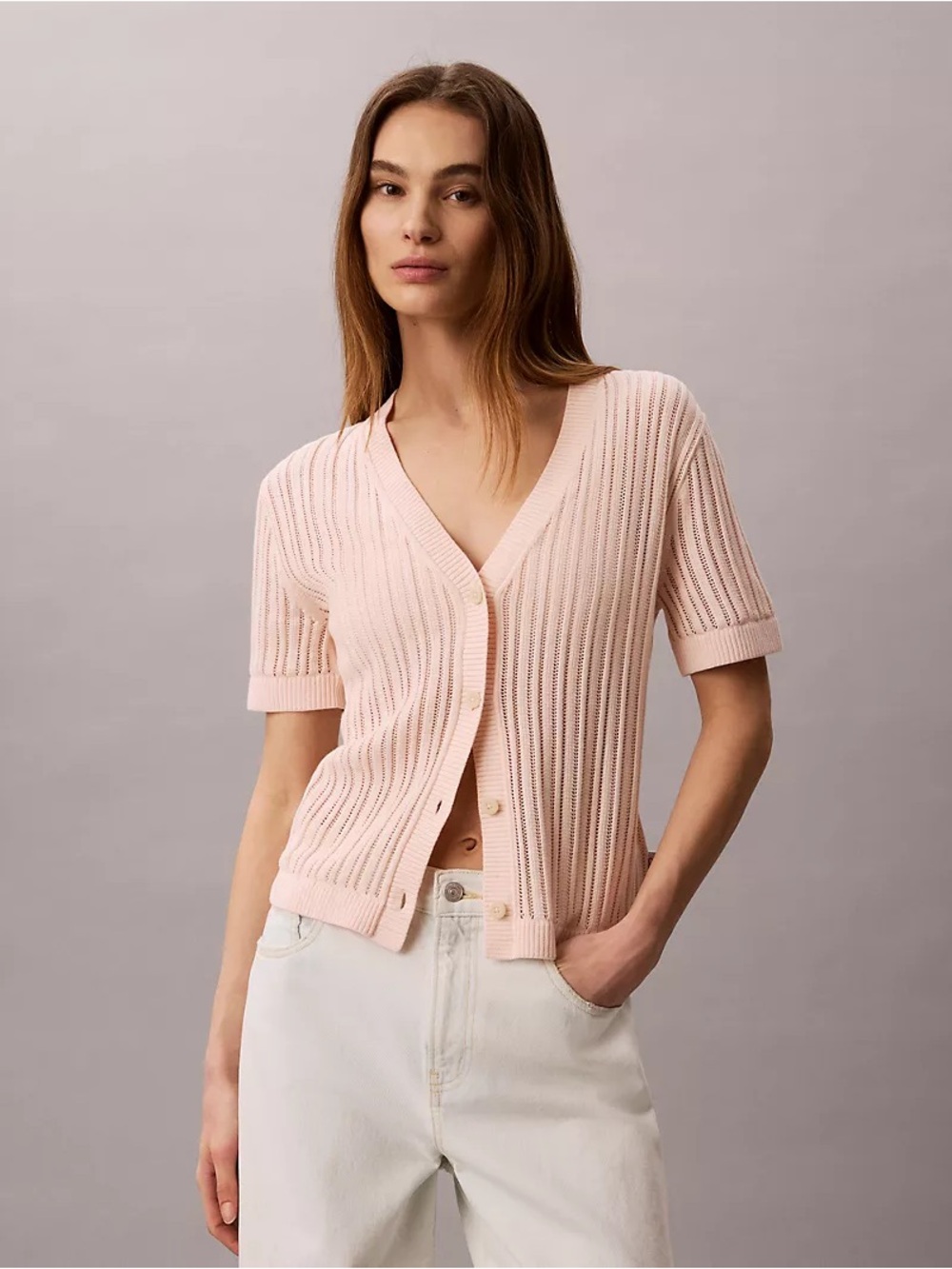 Calvin Klein Open Stitch Button-Down Sweater size M
